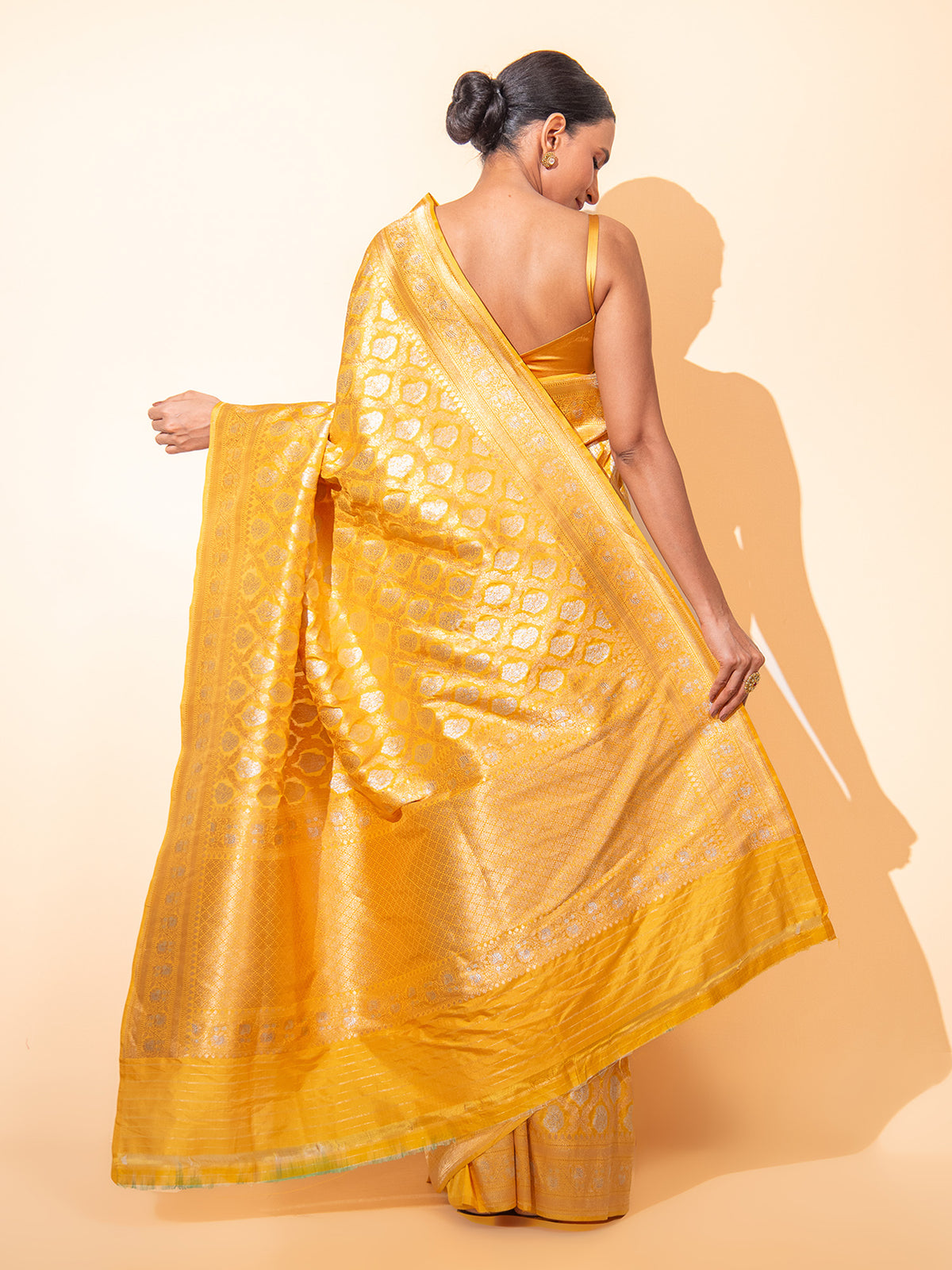 Yellow Uppada Katan Silk Handloom Banarasi Saree - Sacred Weaves