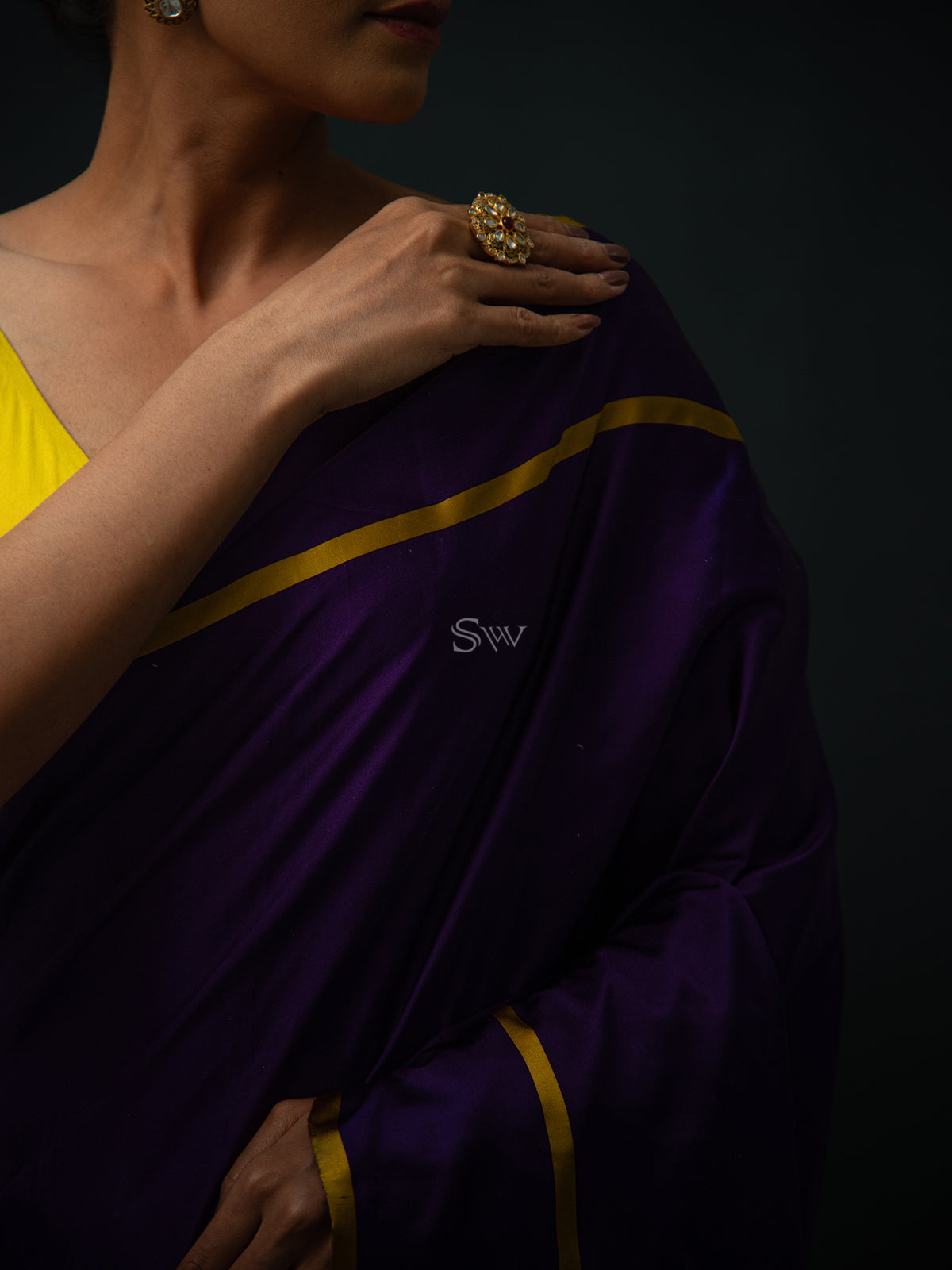 Purple Meenakari Boota Satin Silk Handloom Banarasi Saree - Sacred Weaves