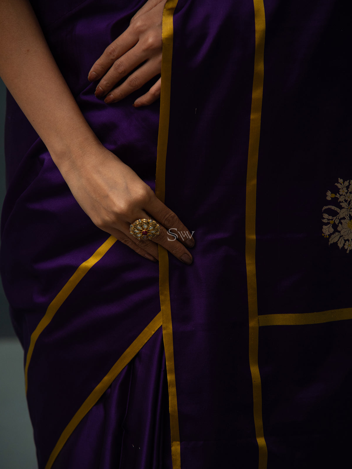 Purple Meenakari Boota Satin Silk Handloom Banarasi Saree - Sacred Weaves