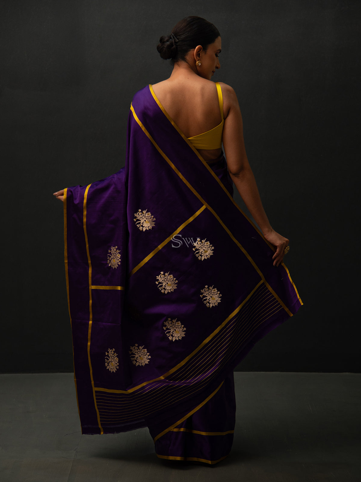 Purple Meenakari Boota Satin Silk Handloom Banarasi Saree - Sacred Weaves