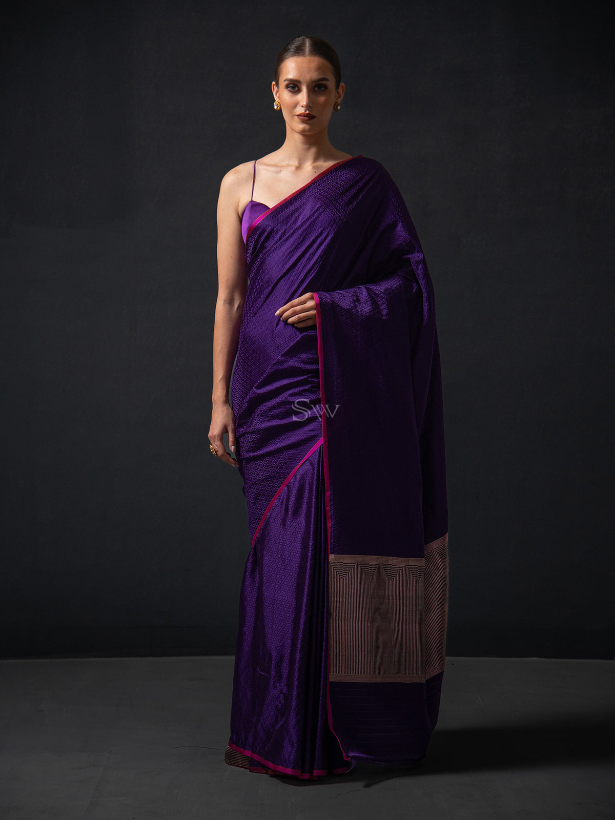 Purple Satin Tanchoi Handloom Banarasi Saree - Sacred Weaves