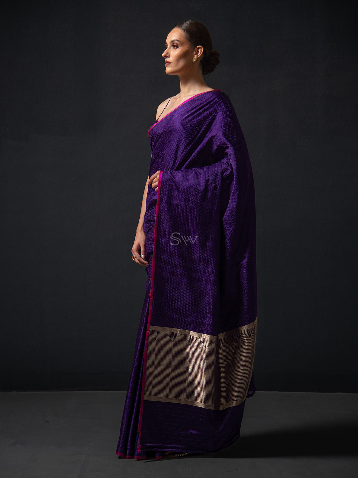 Purple Satin Tanchoi Handloom Banarasi Saree - Sacred Weaves