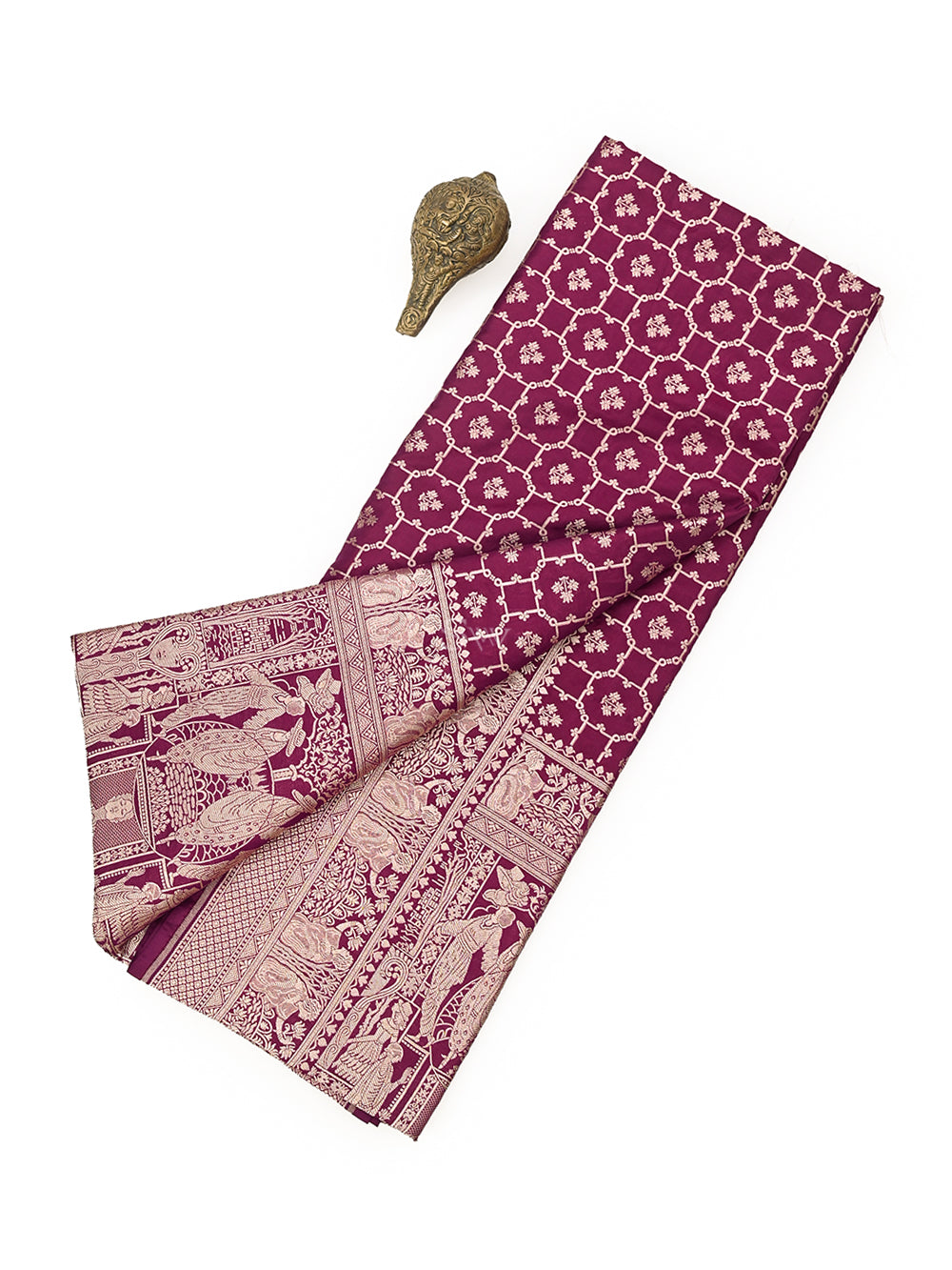 Wine Katan Silk Handloom Banarasi Saree