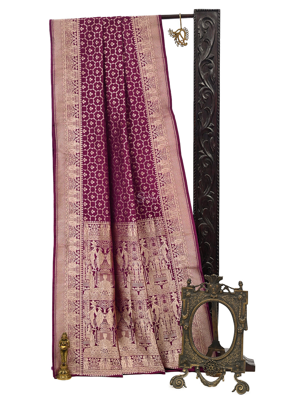 Wine Katan Silk Handloom Banarasi Saree