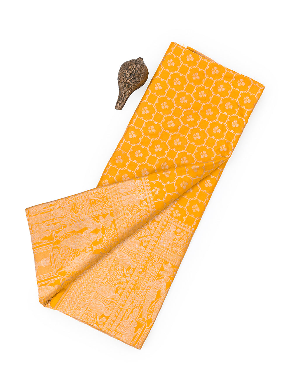 Bright Yellow Katan Silk Handloom Banarasi Saree