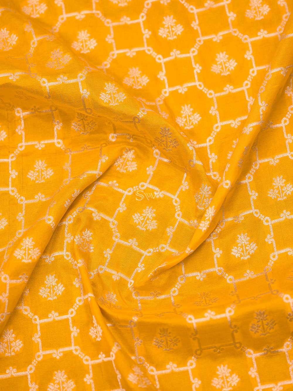 Bright Yellow Katan Silk Handloom Banarasi Saree