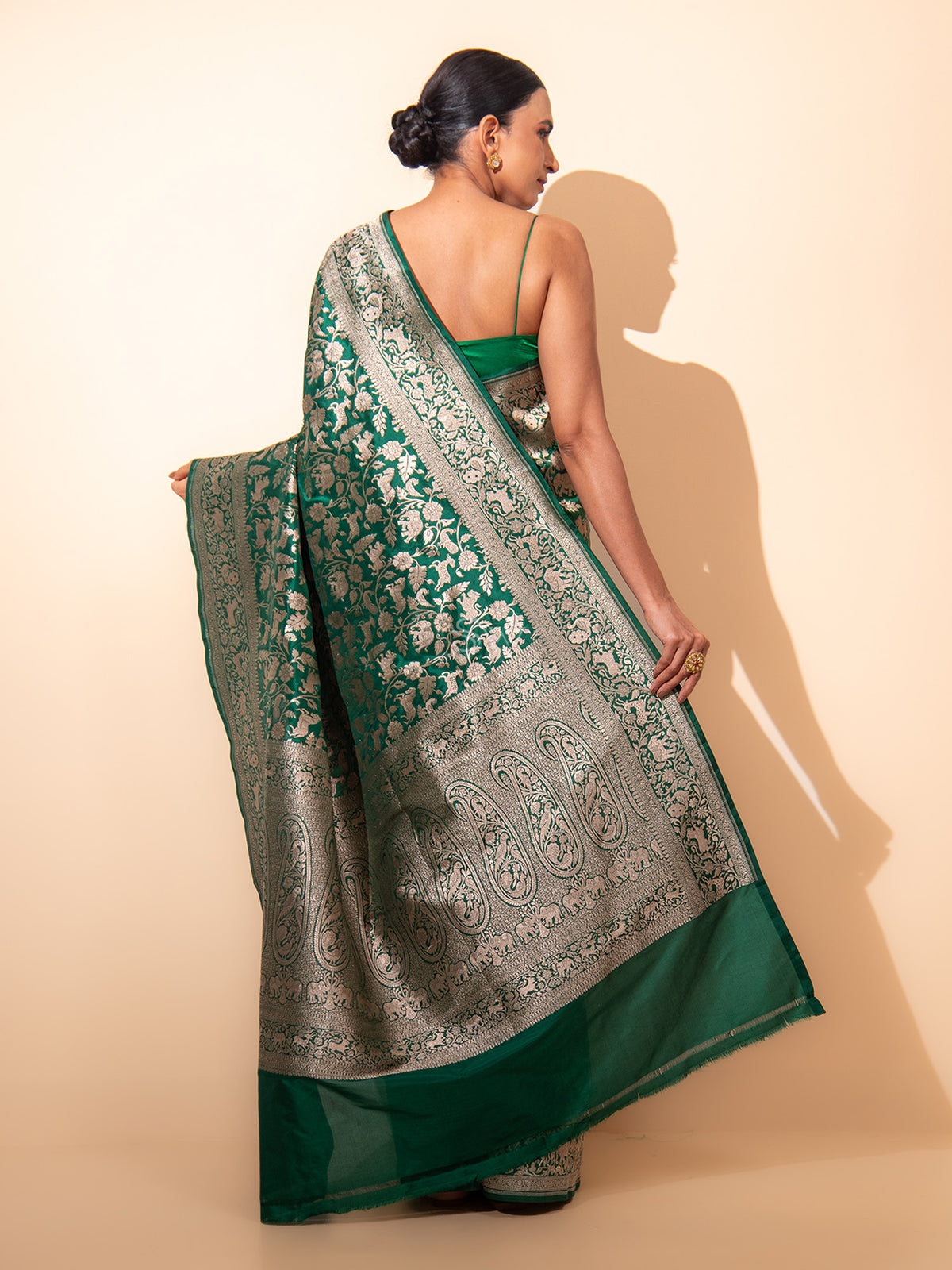 Botte Green Shikargah Brocade Handloom Banarasi Saree - Sacred Weaves