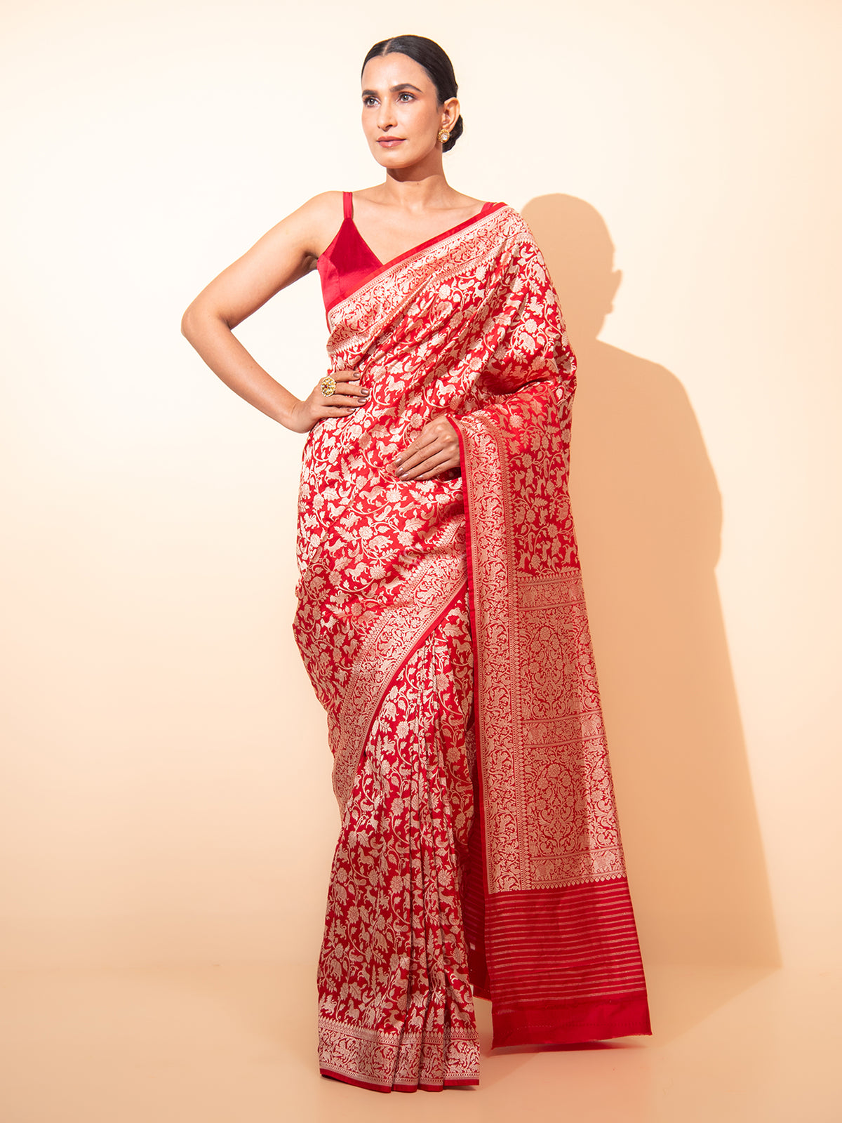 Red Shikargah Katan Silk Handloom Banarasi Saree - Sacred Weaves