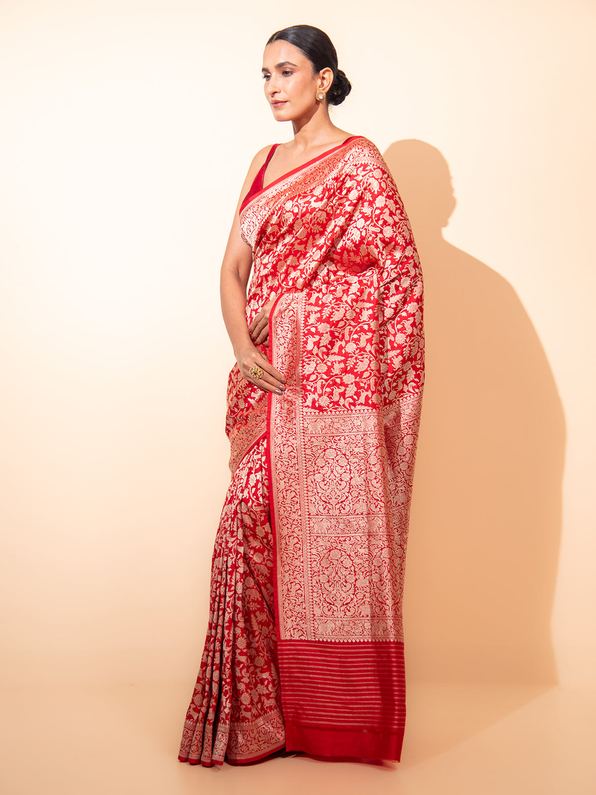 Red Shikargah Katan Silk Handloom Banarasi Saree - Sacred Weaves