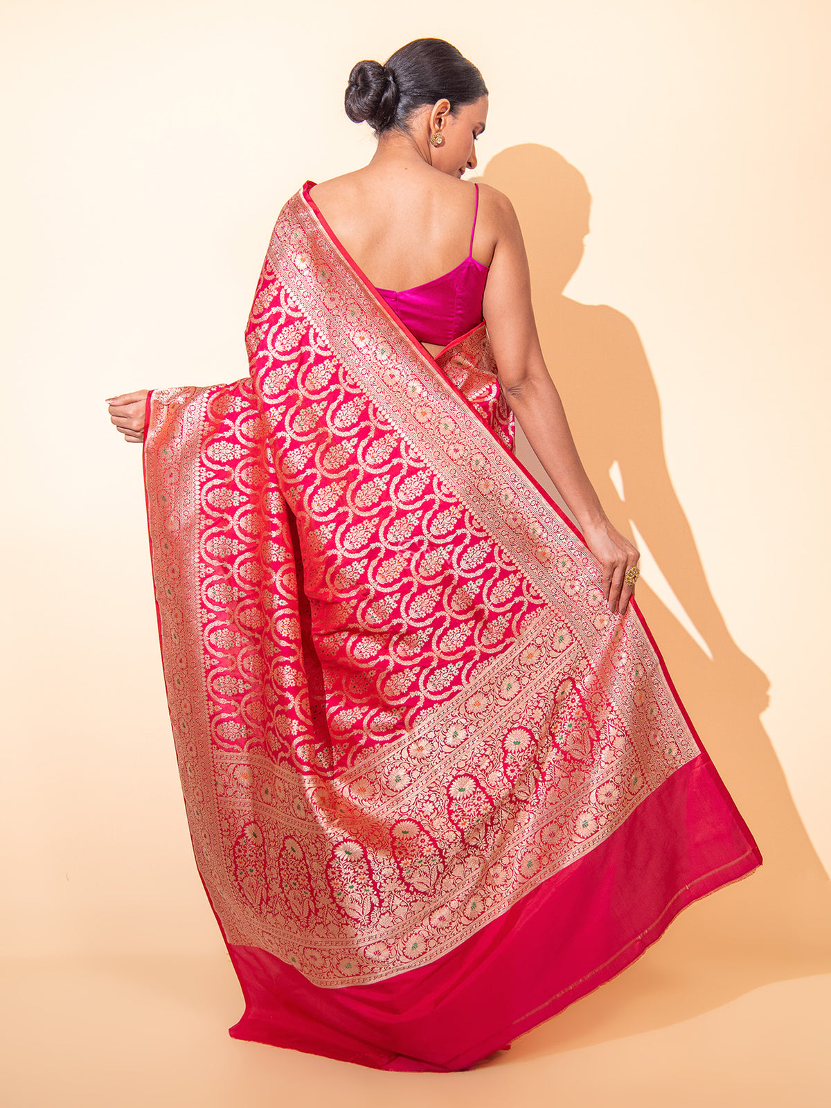 Pink Red Meenakari Uppada Katan Silk Handloom Banarasi Saree - Sacred Weaves