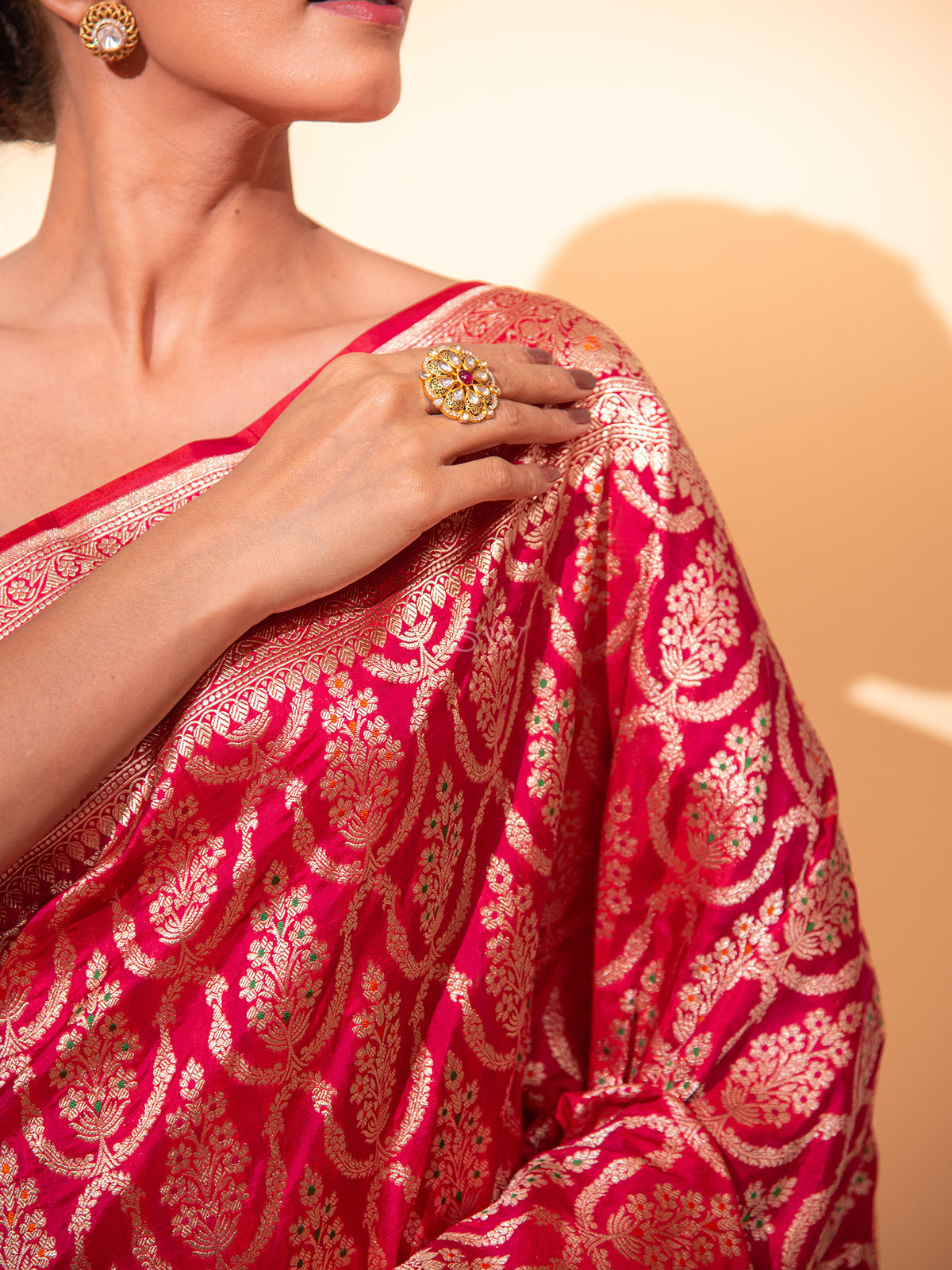 Pink Red Meenakari Uppada Katan Silk Handloom Banarasi Saree - Sacred Weaves