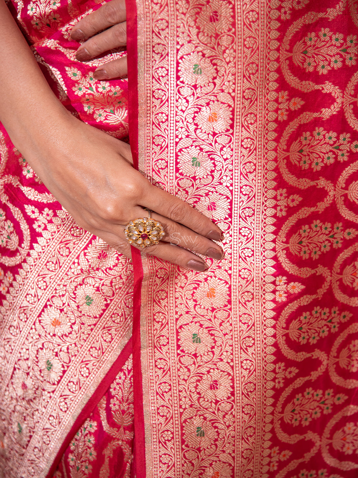 Pink Red Meenakari Uppada Katan Silk Handloom Banarasi Saree - Sacred Weaves