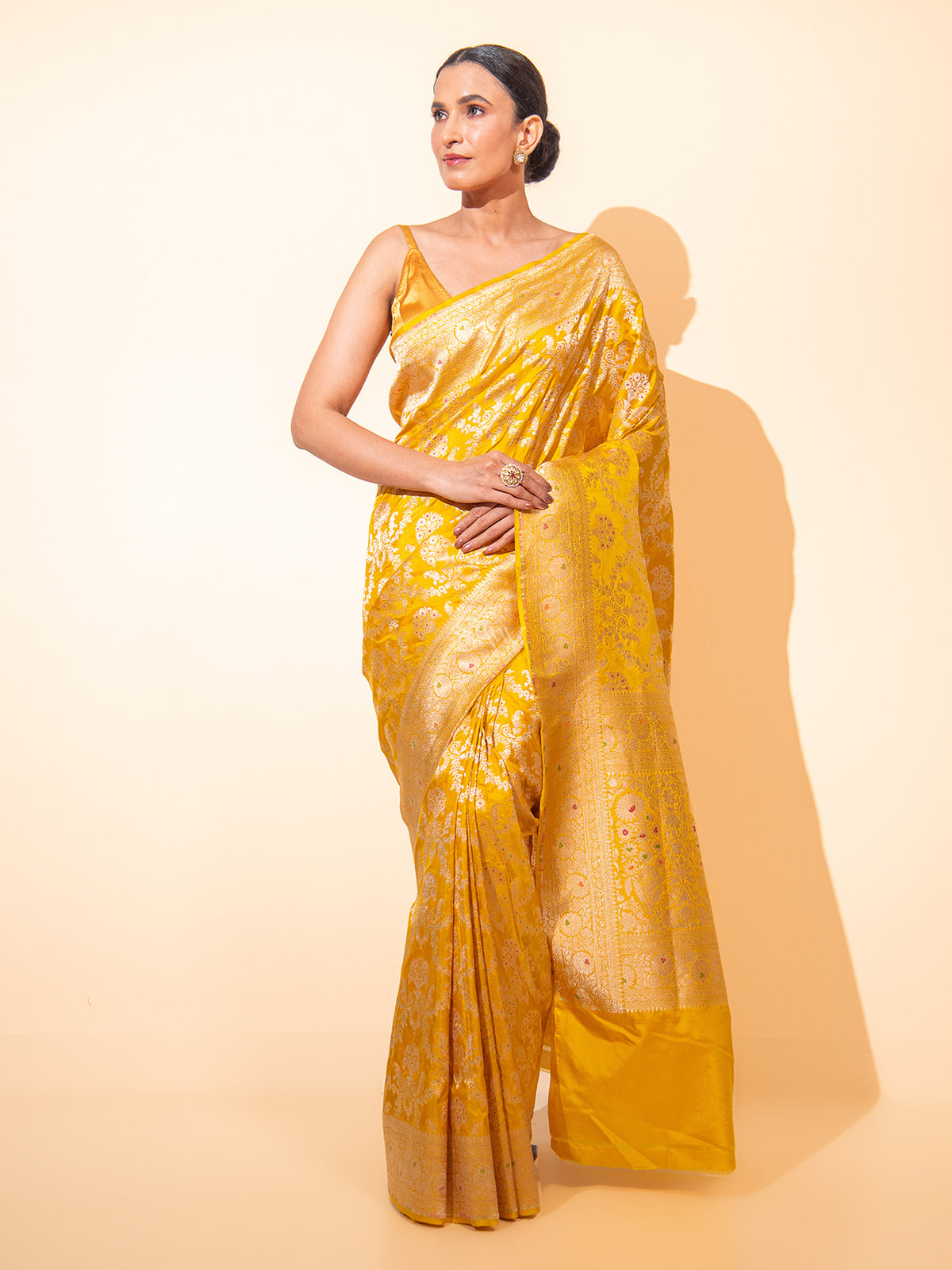 Yellow Meenakari Uppada Katan Silk Handloom Banarasi Saree - Sacred Weaves