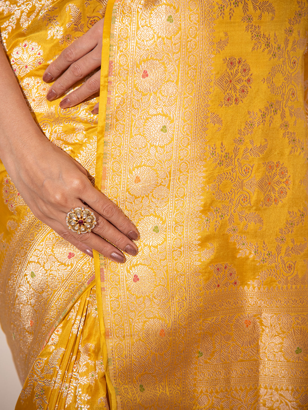 Yellow Meenakari Uppada Katan Silk Handloom Banarasi Saree - Sacred Weaves