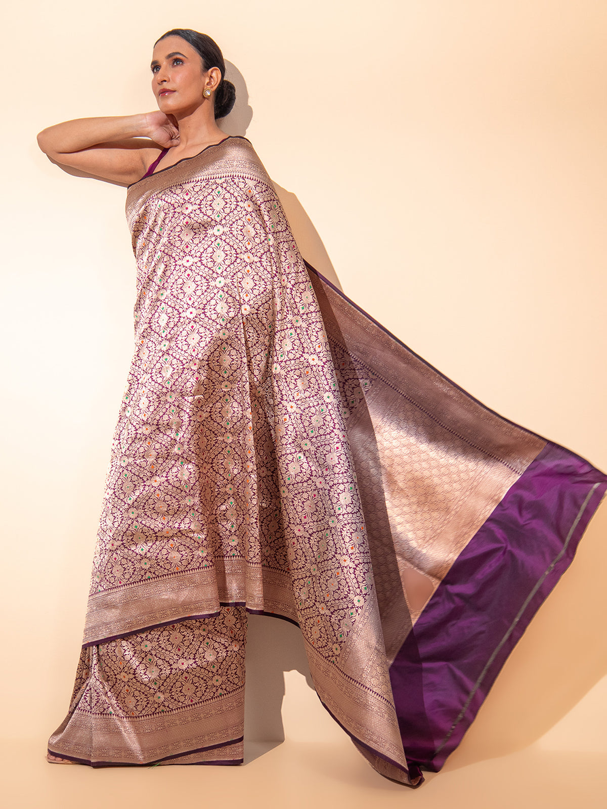 Wine Meenakari Brocade Handloom Banarasi Saree - Sacred Weaves