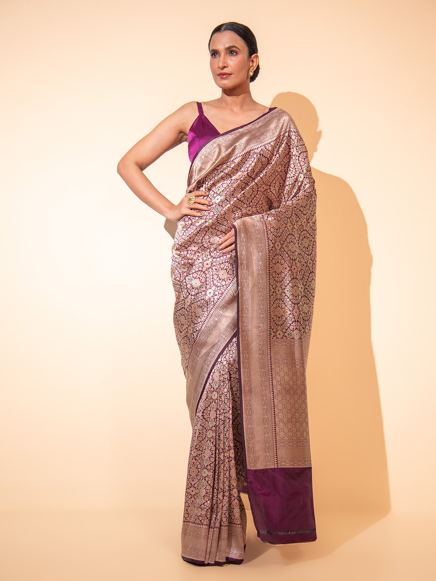 Wine Meenakari Brocade Handloom Banarasi Saree - Sacred Weaves