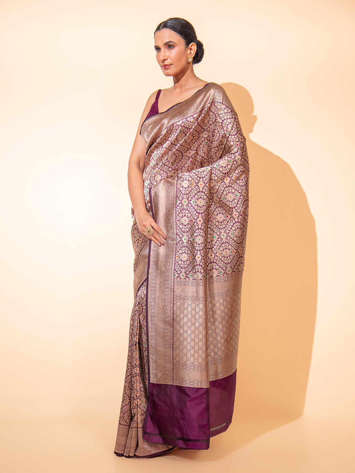 Wine Meenakari Brocade Handloom Banarasi Saree - Sacred Weaves