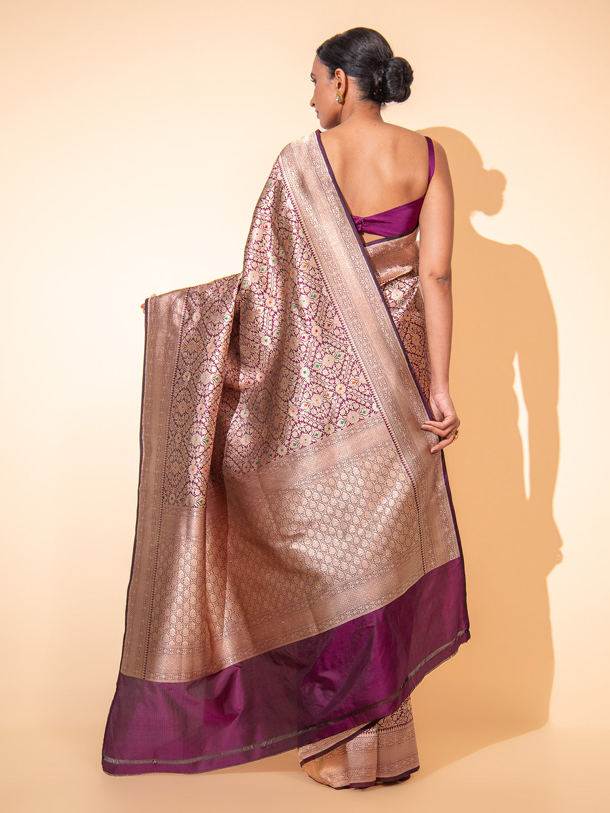 Wine Meenakari Brocade Handloom Banarasi Saree - Sacred Weaves