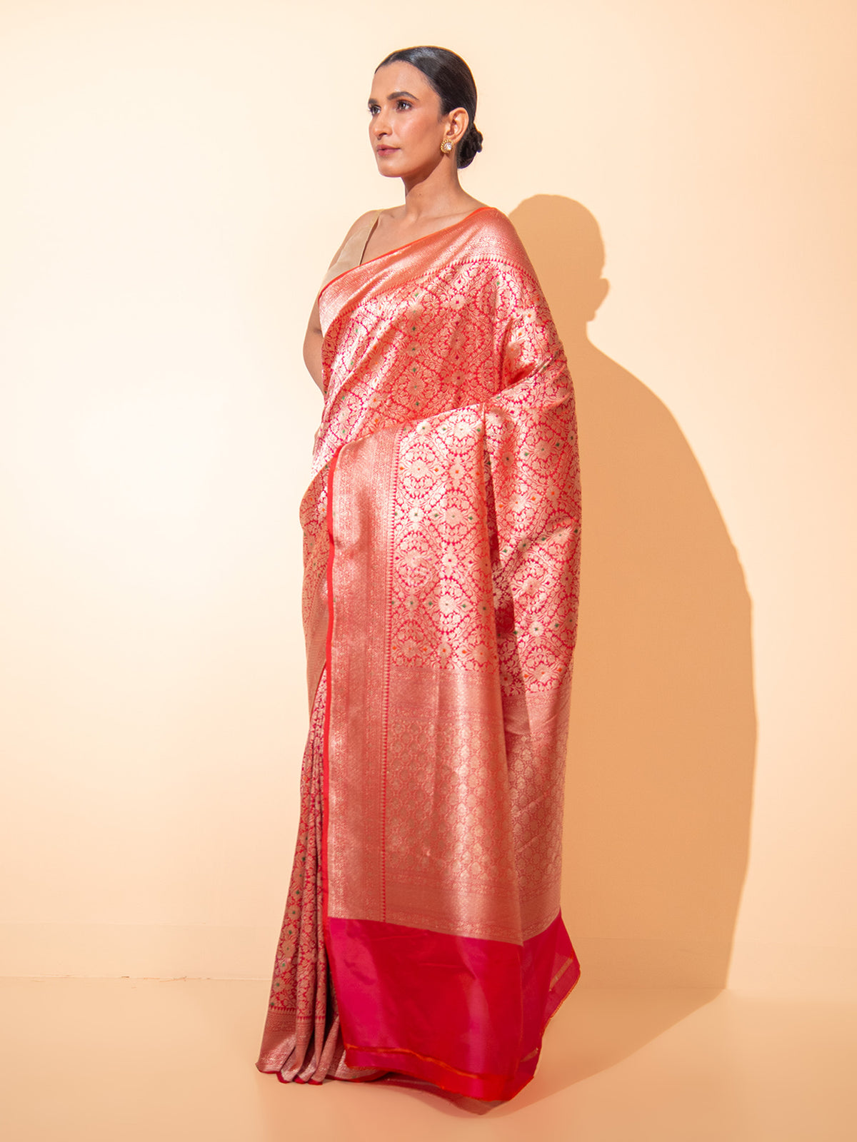 Pink Orange Meenakari Brocade Handloom Banarasi Saree - Sacred Weaves