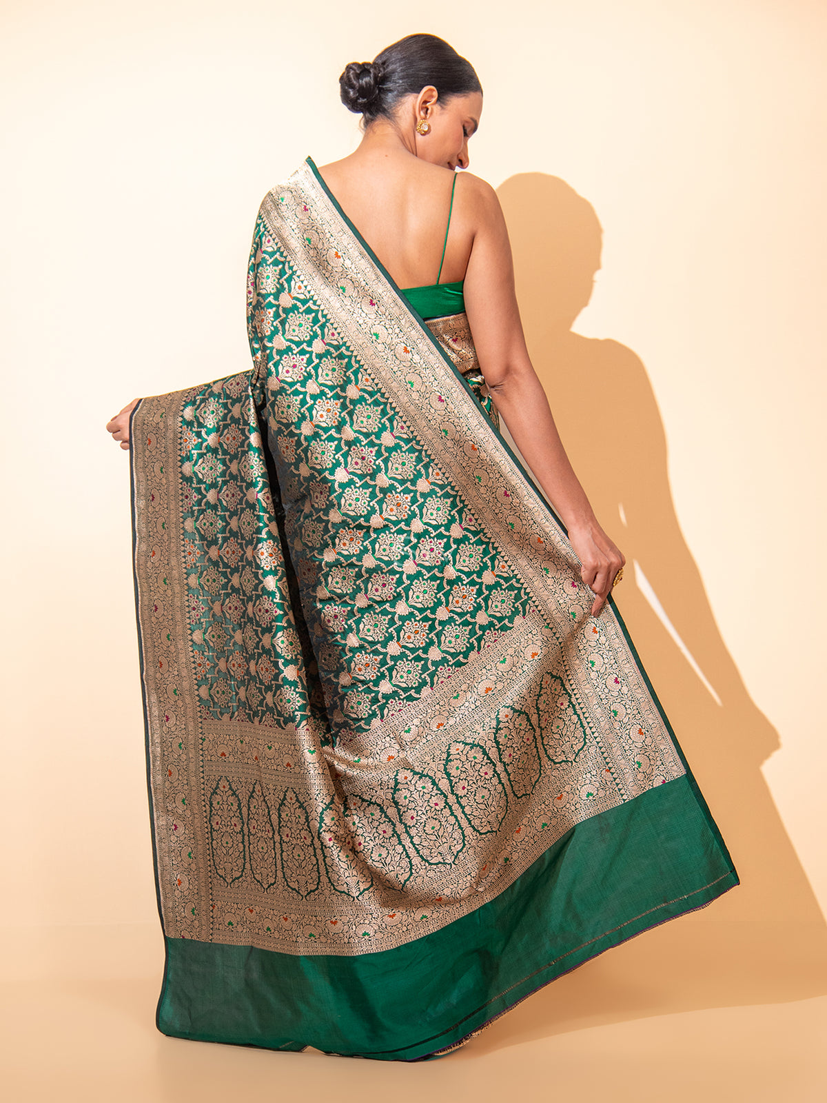 Bottle Green Meenakari Uppada Katan Silk Handloom Banarasi Saree - Sacred Weaves