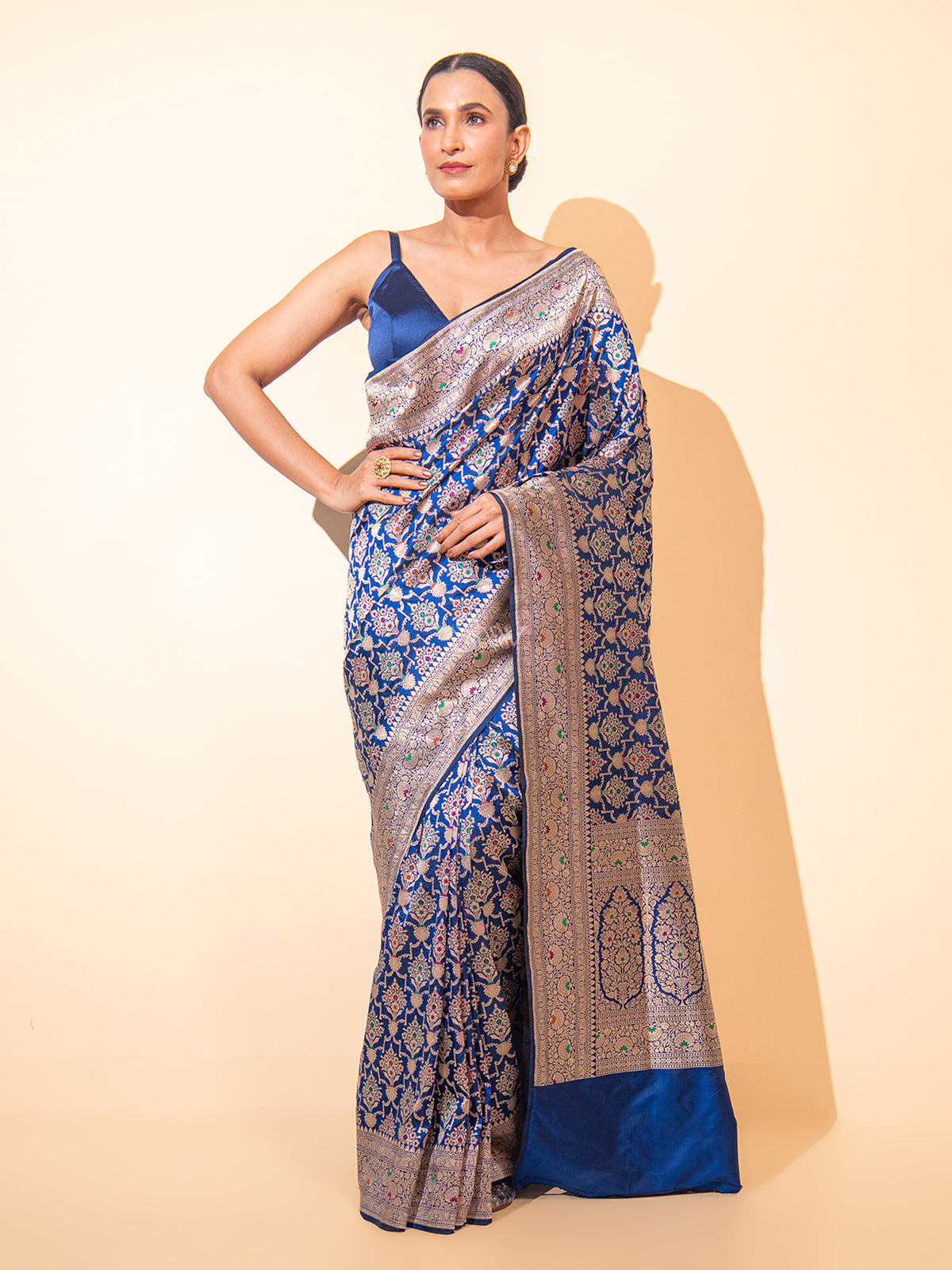 Midnight Blue Meenakari Uppada Katan Silk Handloom Banarasi Saree - Sacred Weaves