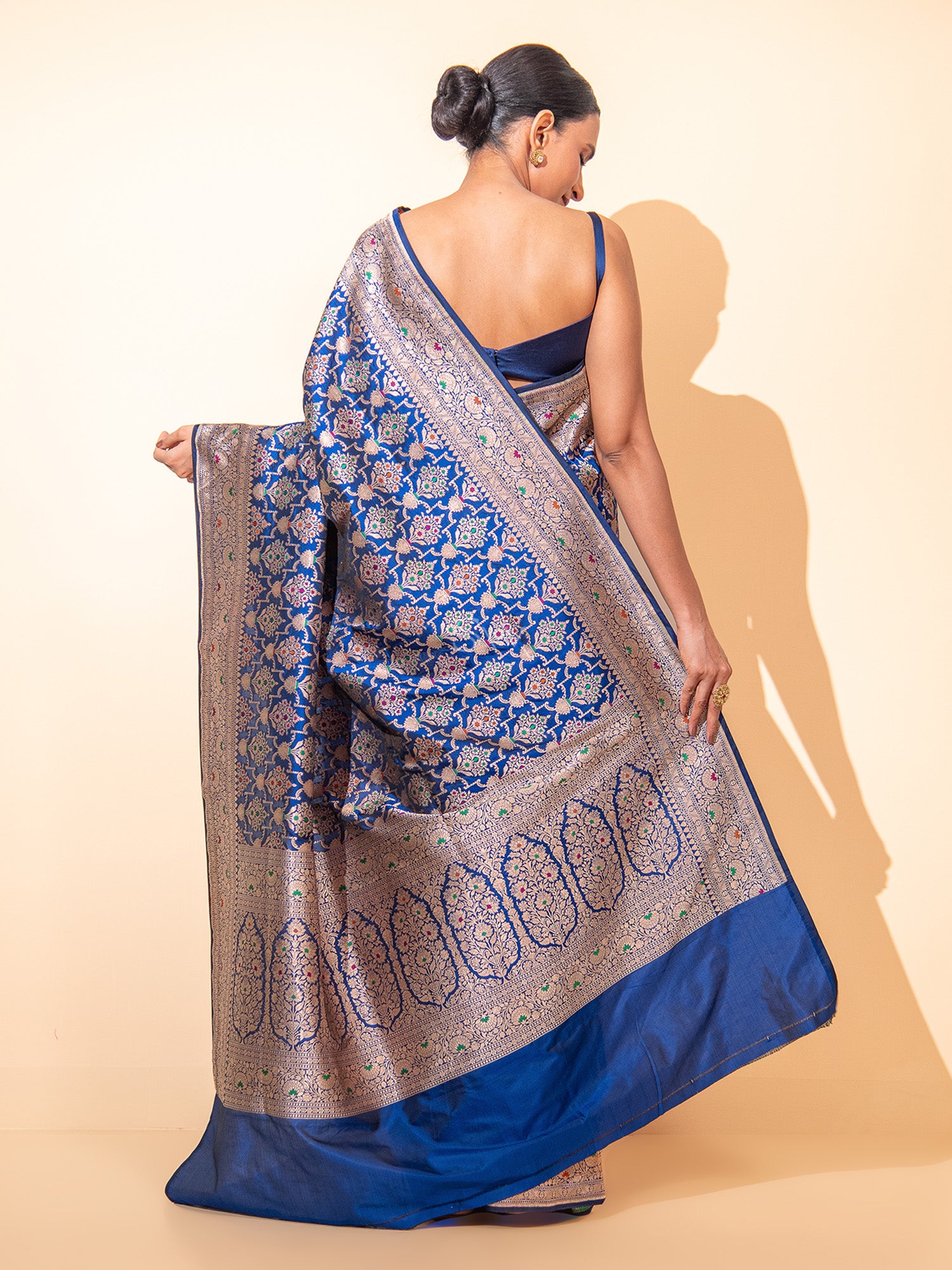 Midnight Blue Meenakari Uppada Katan Silk Handloom Banarasi Saree - Sacred Weaves