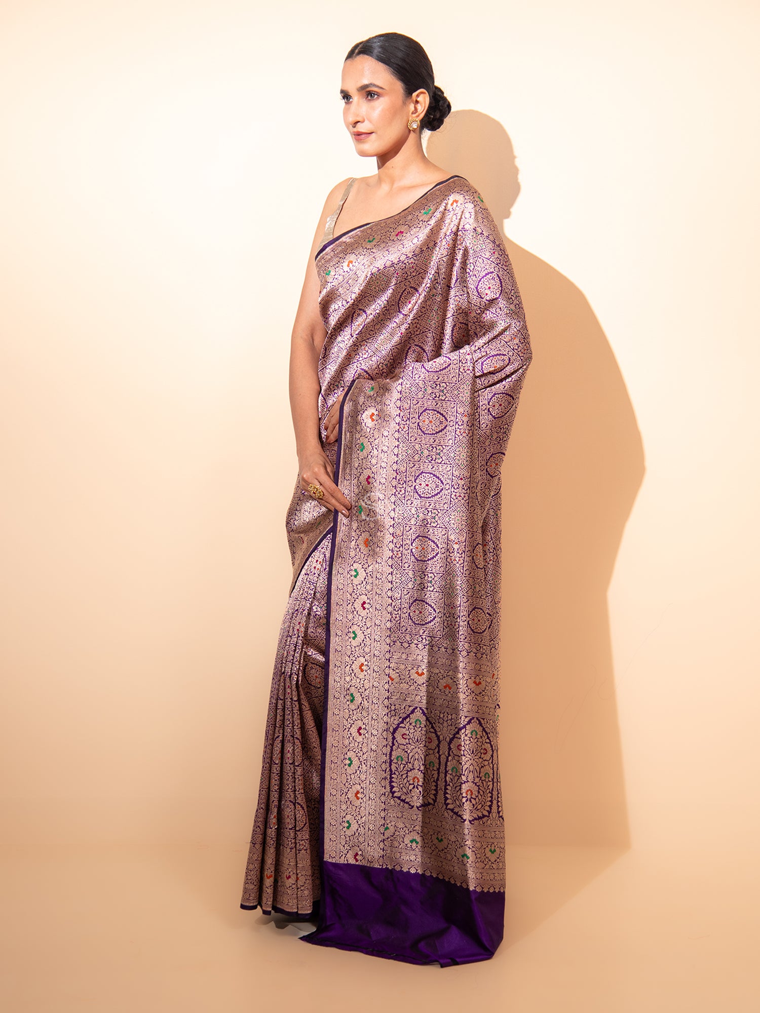 Purple Meenakari Brocade Handloom Banarasi Saree - Sacred Weaves