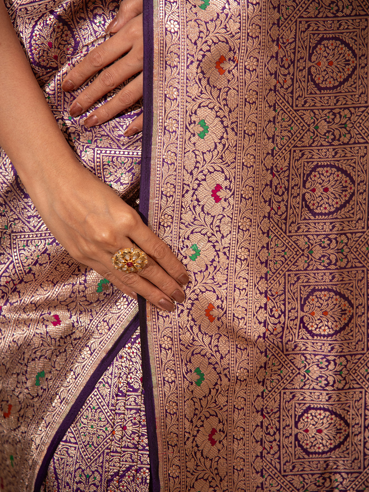 Purple Meenakari Brocade Handloom Banarasi Saree - Sacred Weaves