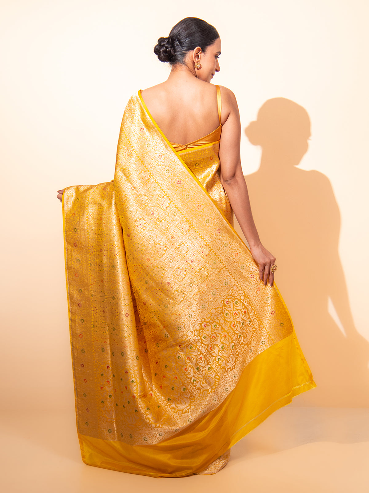 Mustard Meenakari Brocade Handloom Banarasi Saree - Sacred Weaves