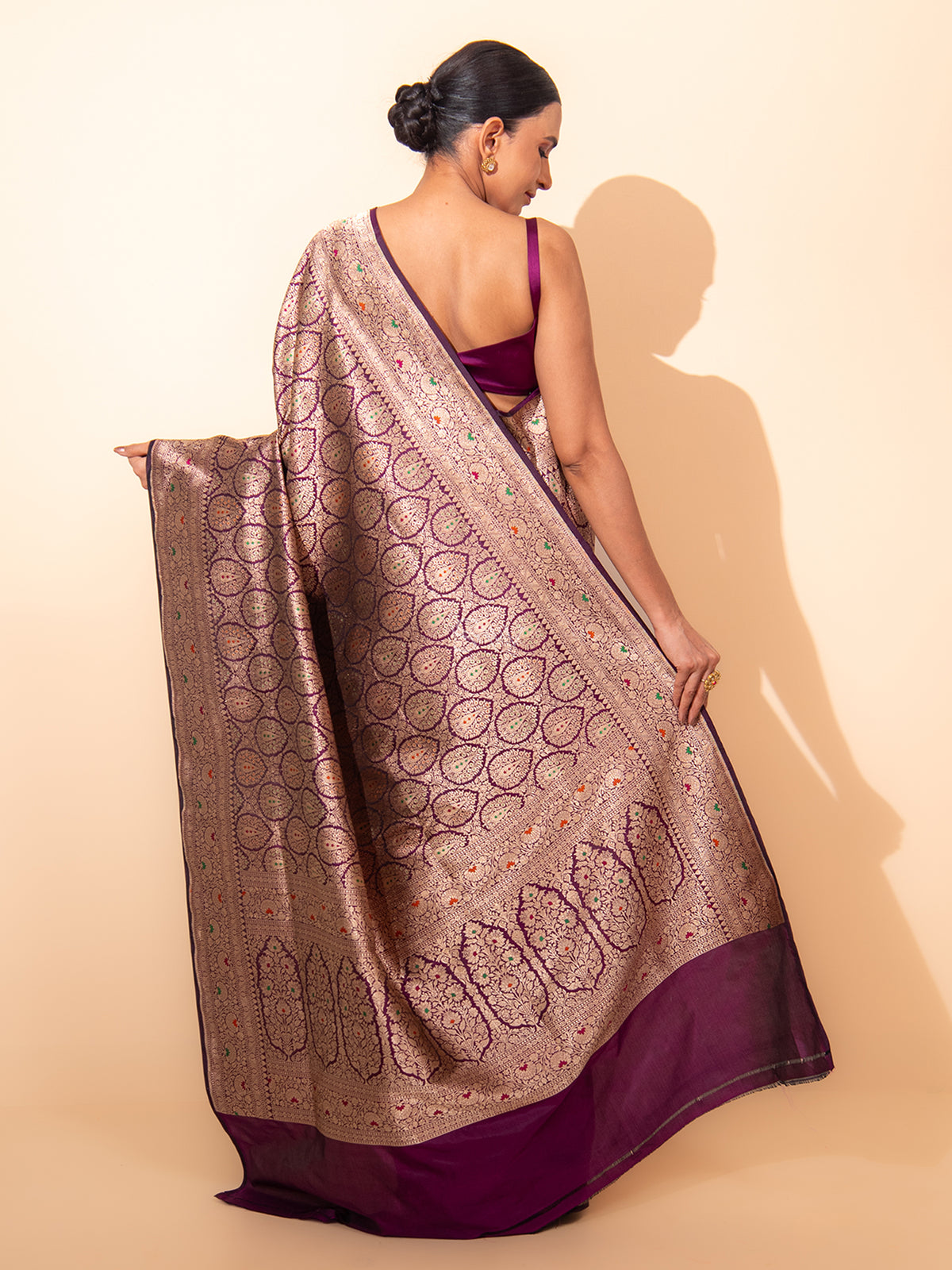 Wine Meenakari Brocade Handloom Banarasi Saree - Sacred Weaves