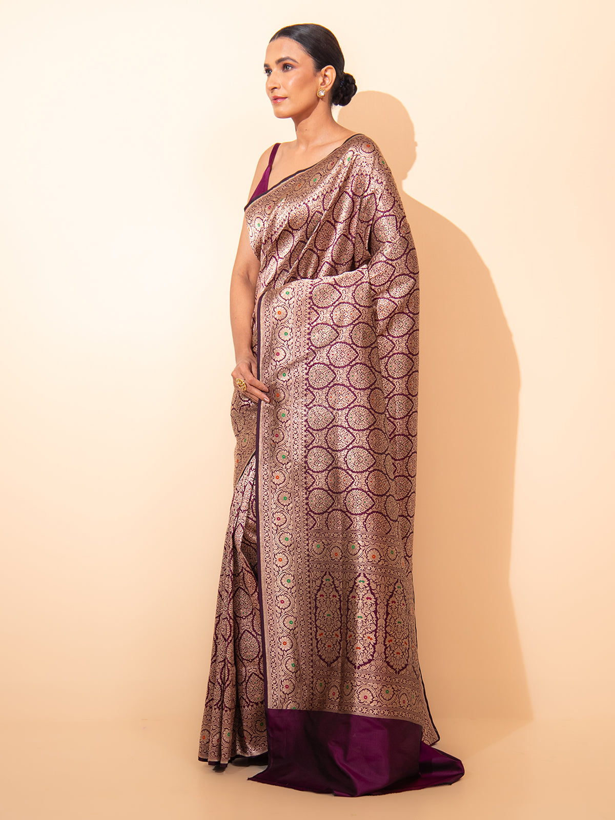 Wine Meenakari Brocade Handloom Banarasi Saree - Sacred Weaves