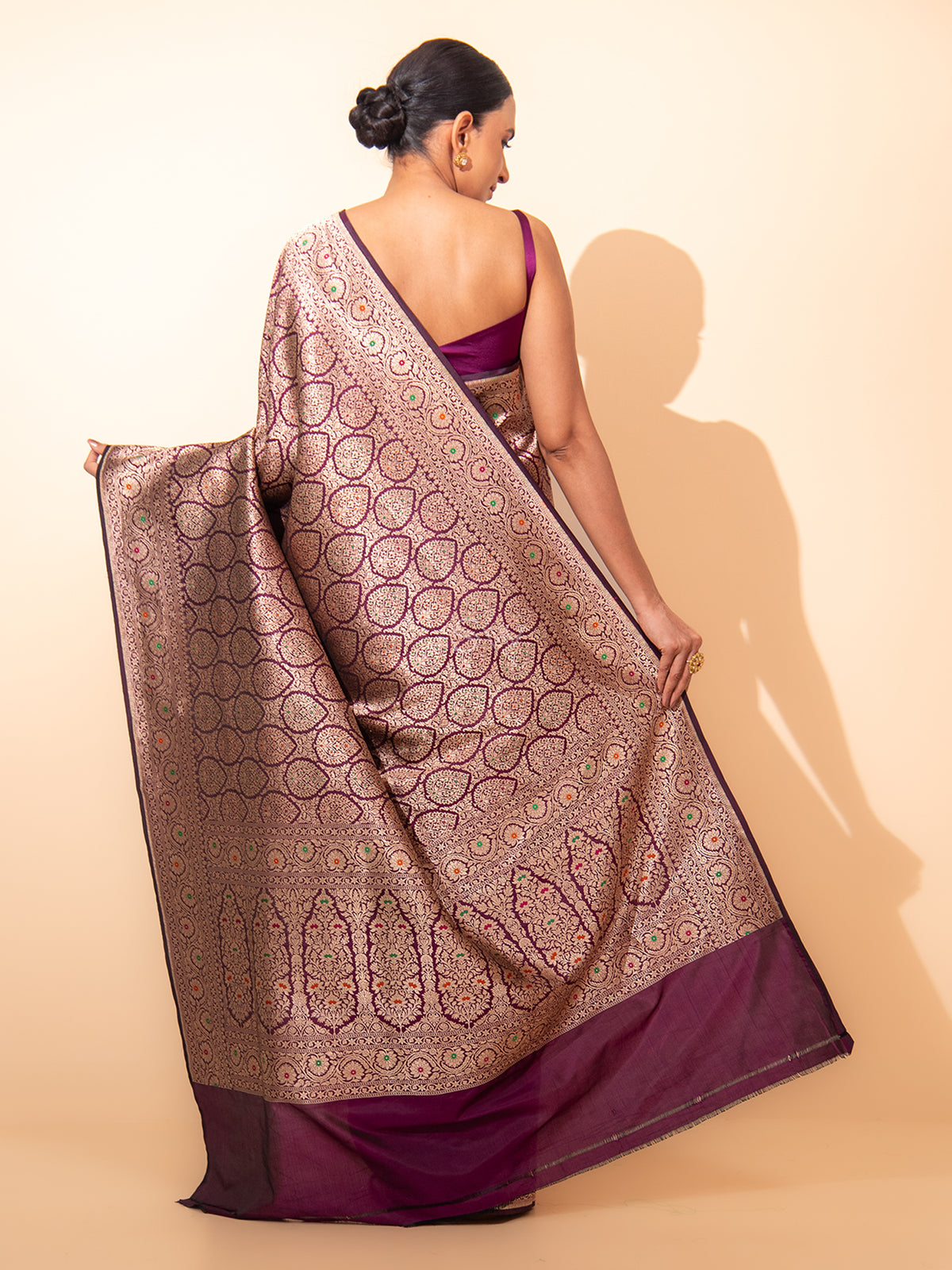 Wine Meenakari Brocade Handloom Banarasi Saree - Sacred Weaves