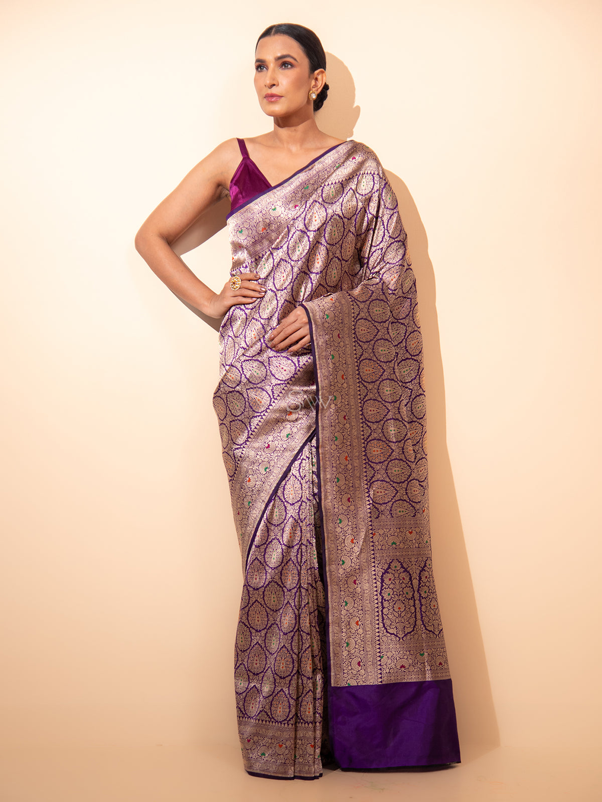 Purple Meenakari Brocade Handloom Banarasi Saree - Sacred Weaves