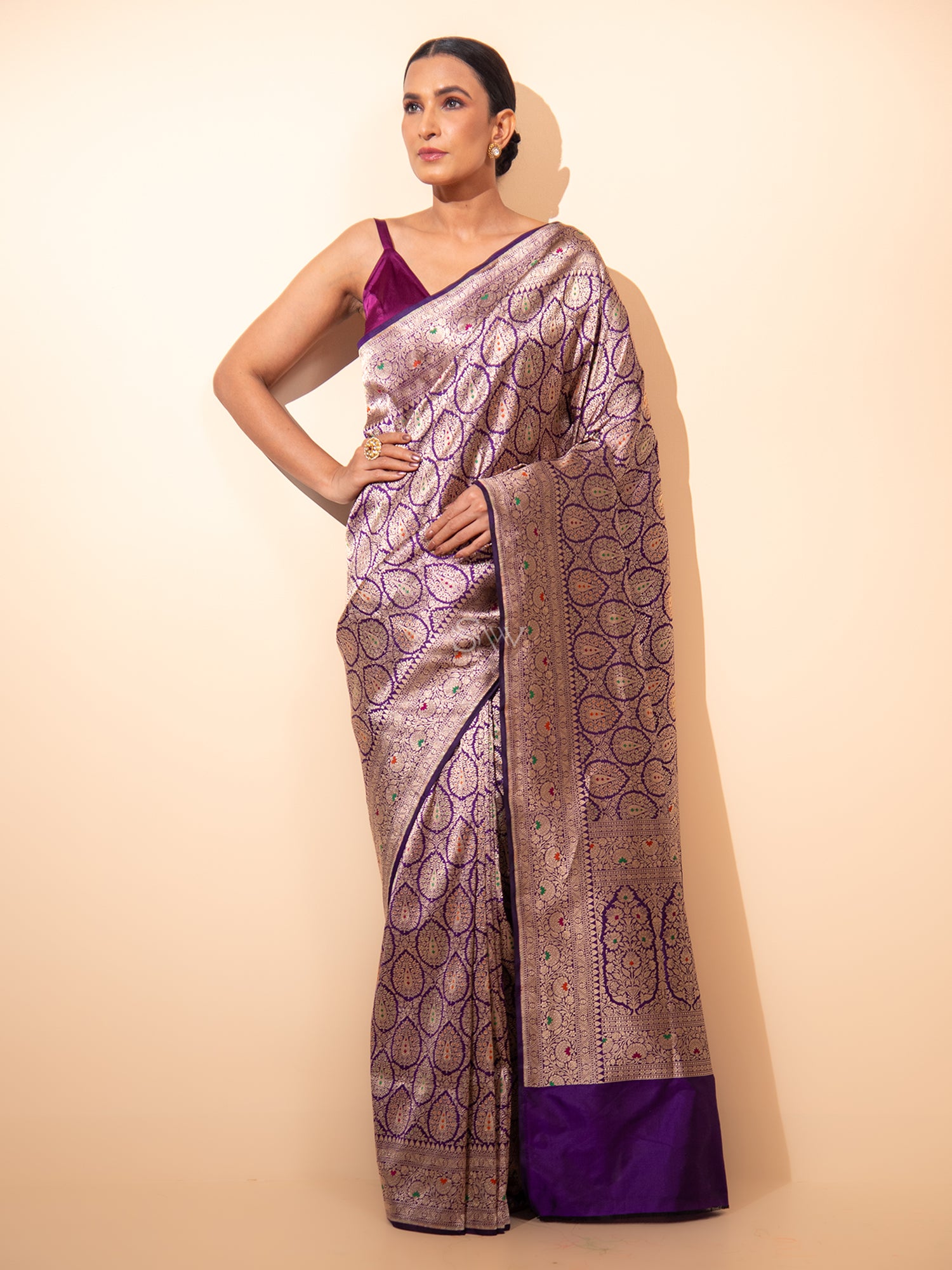 Purple Meenakari Brocade Handloom Banarasi Saree - Sacred Weaves