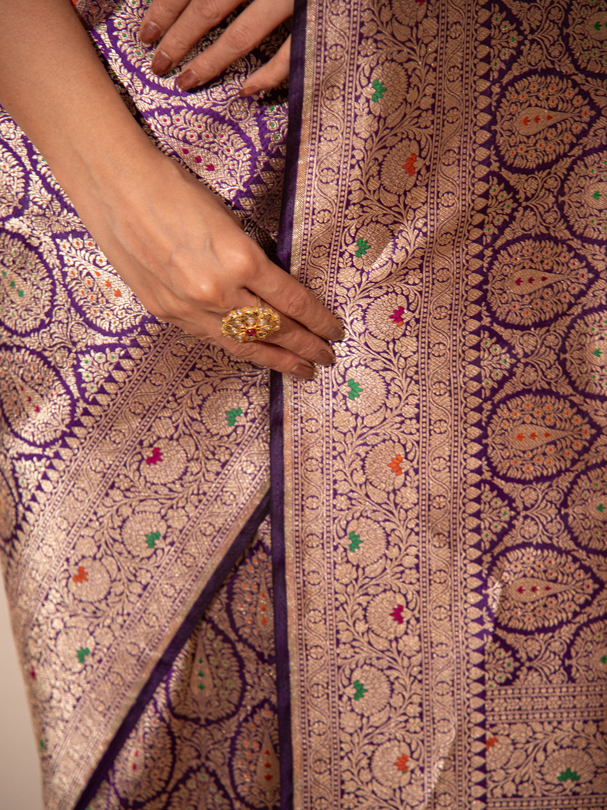 Purple Meenakari Brocade Handloom Banarasi Saree - Sacred Weaves