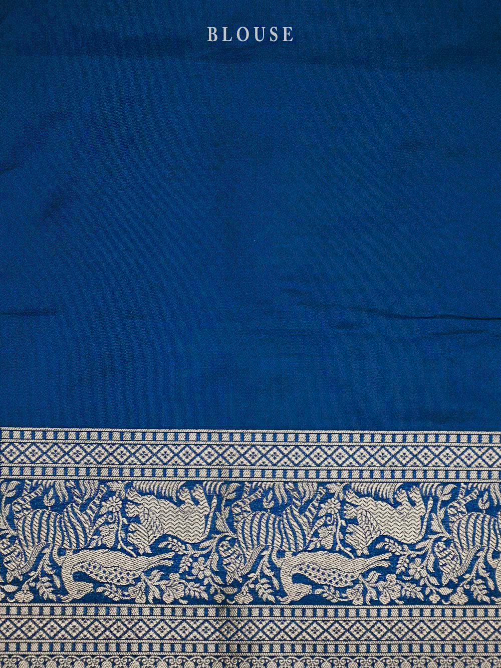 Midnight Blue Shikargah Brocade Katan Silk Handloom Banarasi Saree - Sacred Weaves