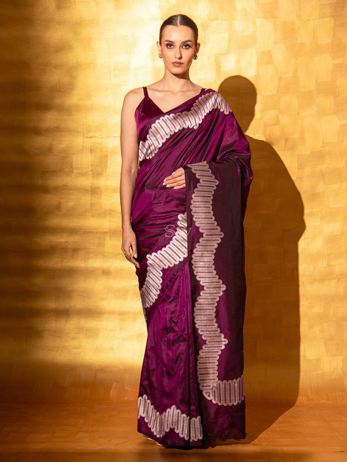 Wine Plain Katan Silk Handloom Banarasi Saree - Sacred Weaves