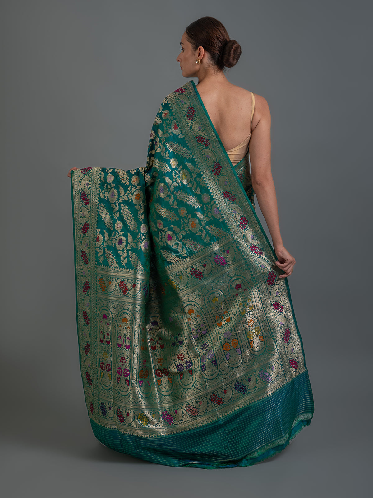 Teal Green Meenakari Katan Silk Handloom Banarasi Saree - Sacred Weaves