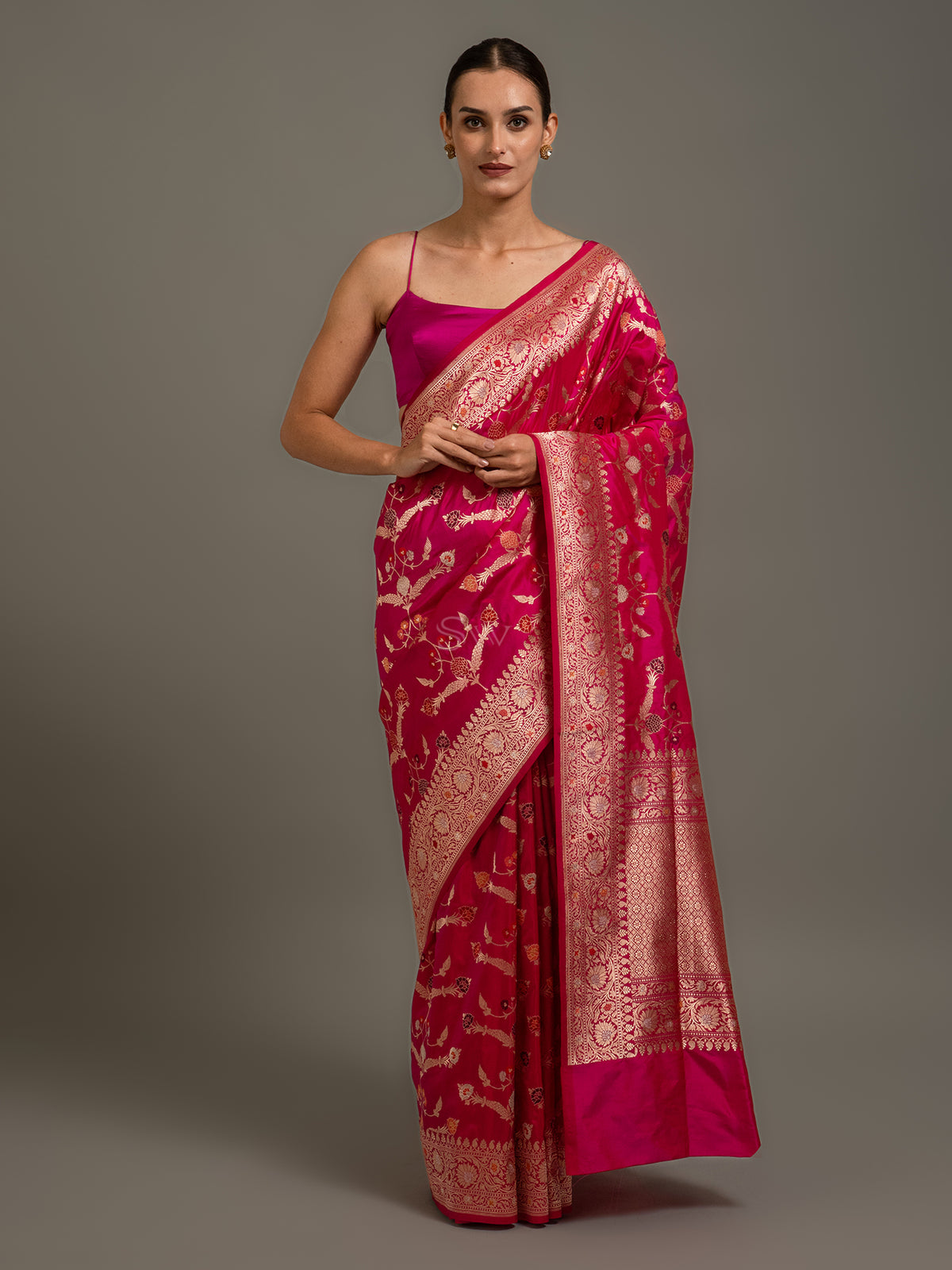 Pink Orange Meenakari Katan Silk Handloom Banarasi Saree - Sacred Weaves