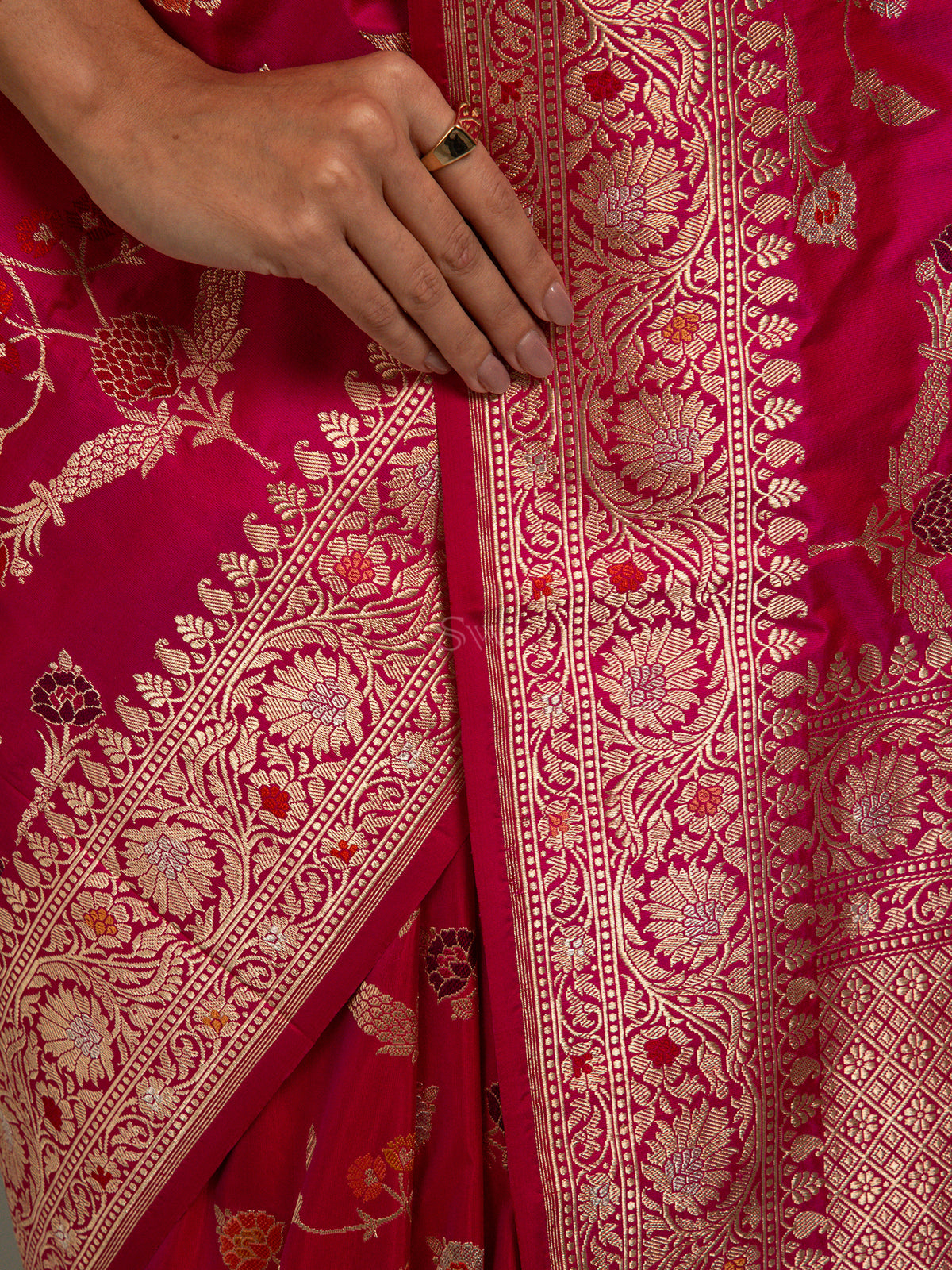 Pink Orange Meenakari Katan Silk Handloom Banarasi Saree - Sacred Weaves