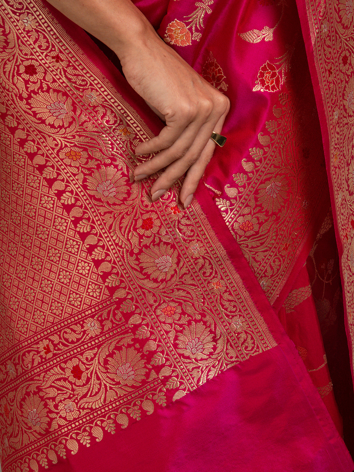 Pink Orange Meenakari Katan Silk Handloom Banarasi Saree - Sacred Weaves