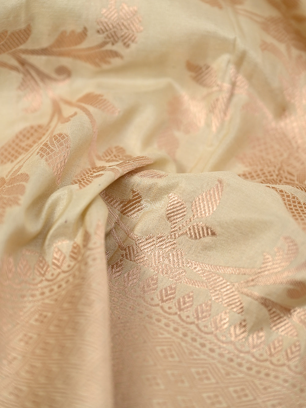 Beige Uppada Katan Silk Handloom Banarasi Fabric - Sacred Weaves