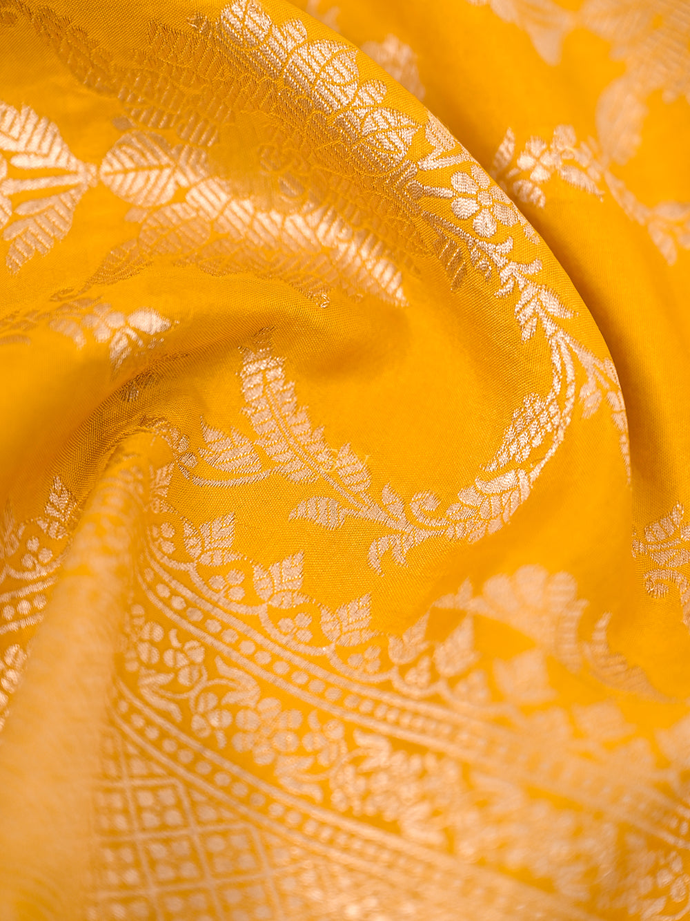 Mustard Uppada Katan Silk Handloom Banarasi Fabric - Sacred Weaves