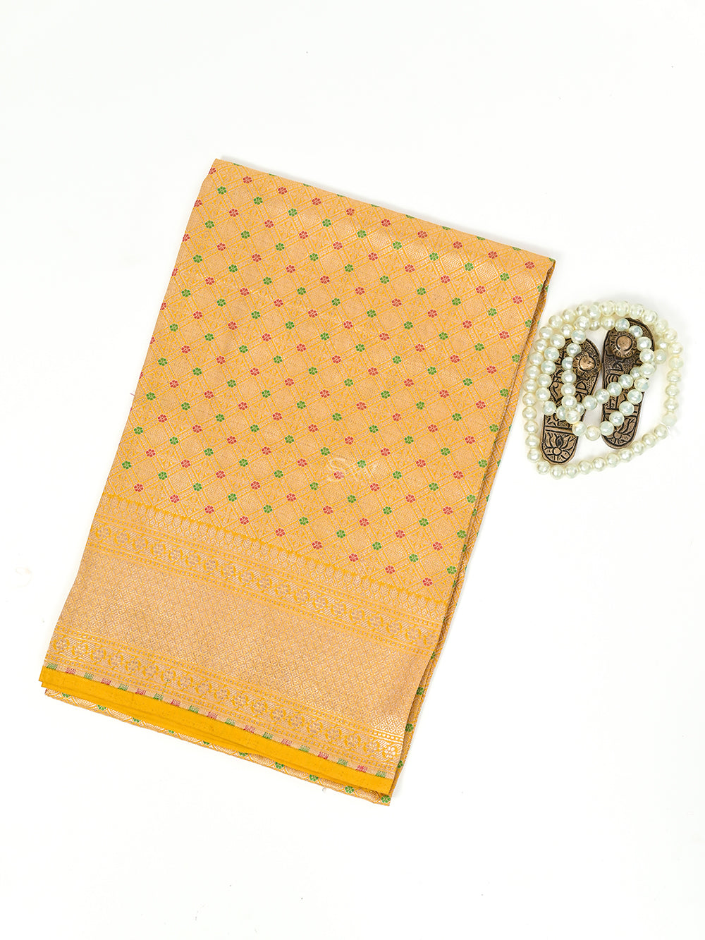 Mustard Brocade Katan Silk Handloom Banarasi Fabric - Sacred Weaves