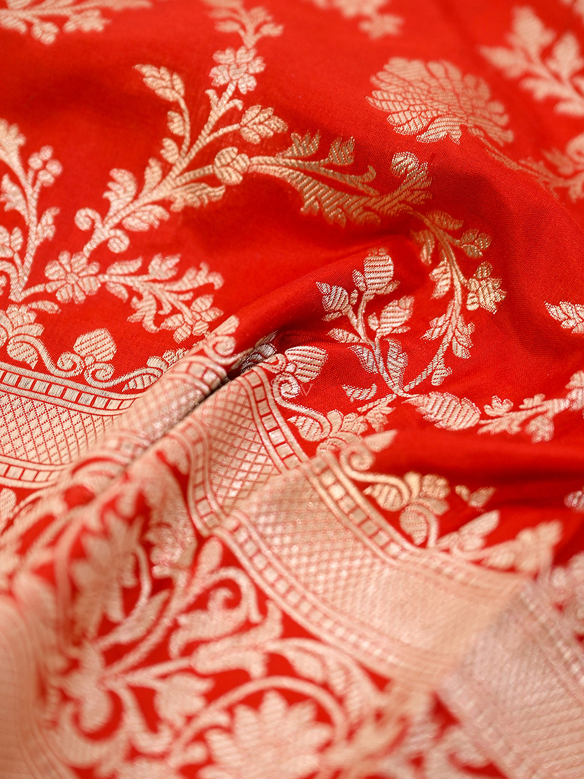 Red Uppada Katan Silk Handloom Banarasi Fabric - Sacred Weaves