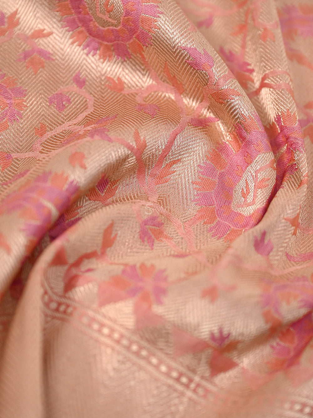 Pastel Pink Tanchoi Brocade Katan Silk Handloom Banarasi Fabric - Sacred Weaves