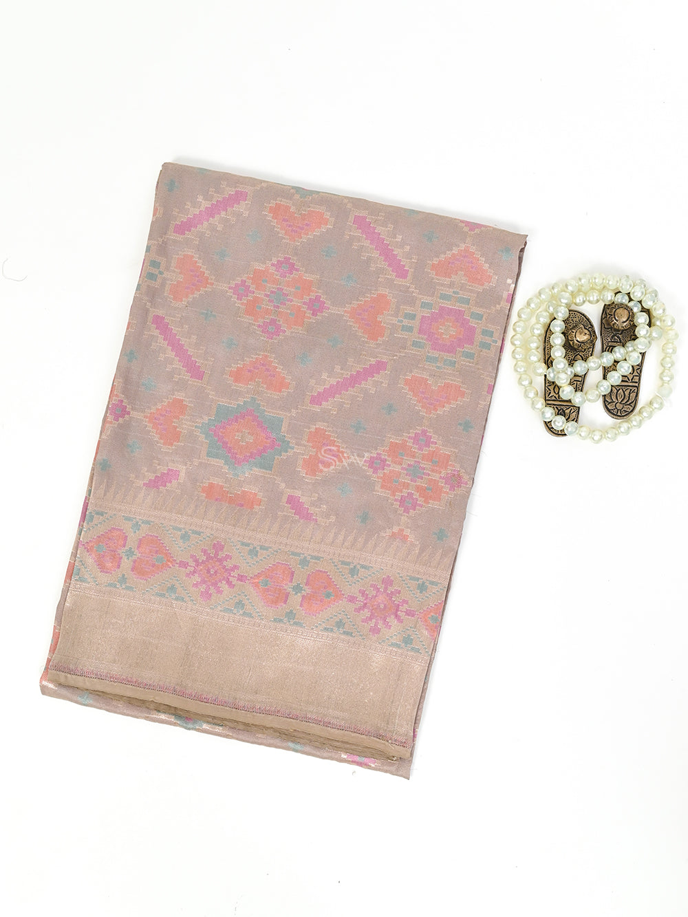 Dark Beige Tanchoi Katan Silk Handloom Banarasi Fabric - Sacred Weaves