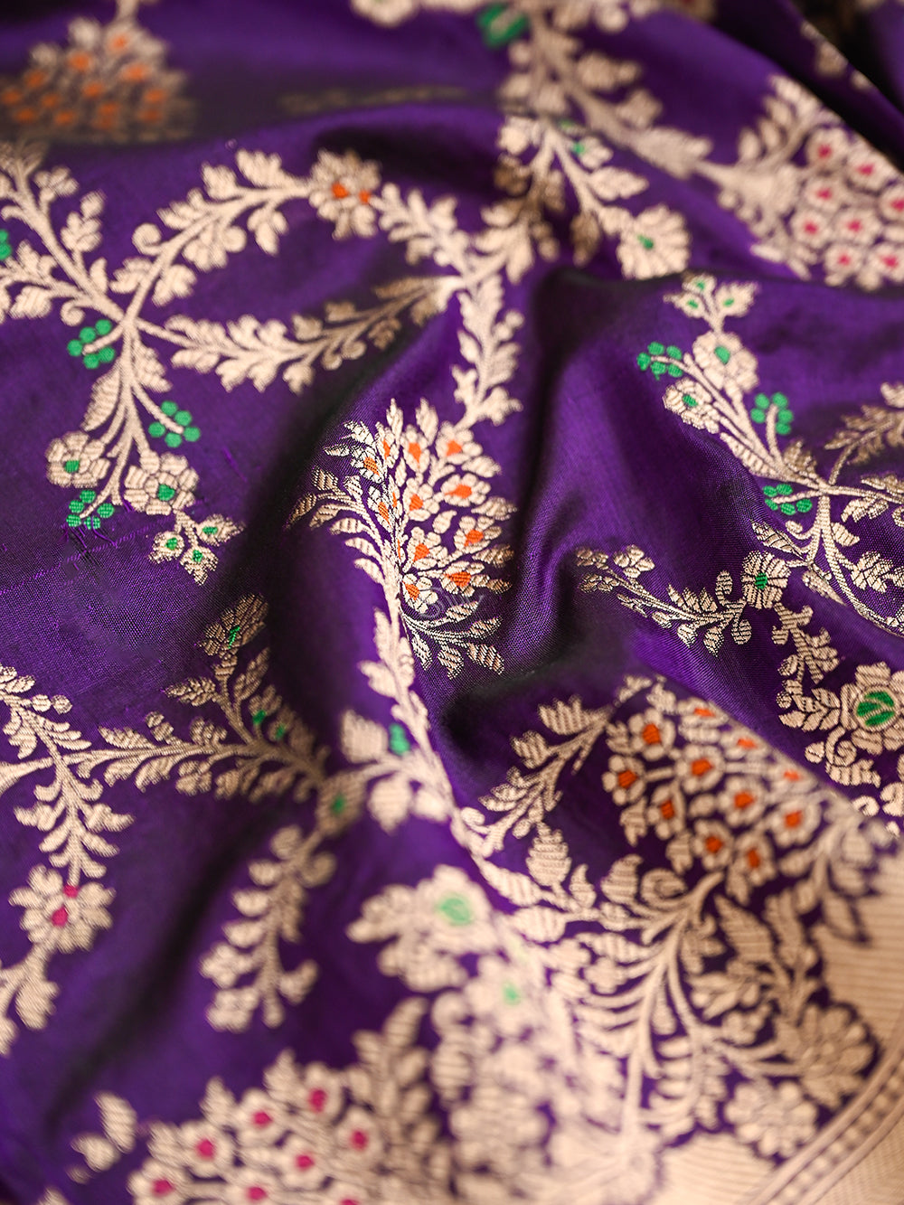 Purple Meenakari Uppada Katan Silk Handloom Banarasi Fabric - Sacred Weaves