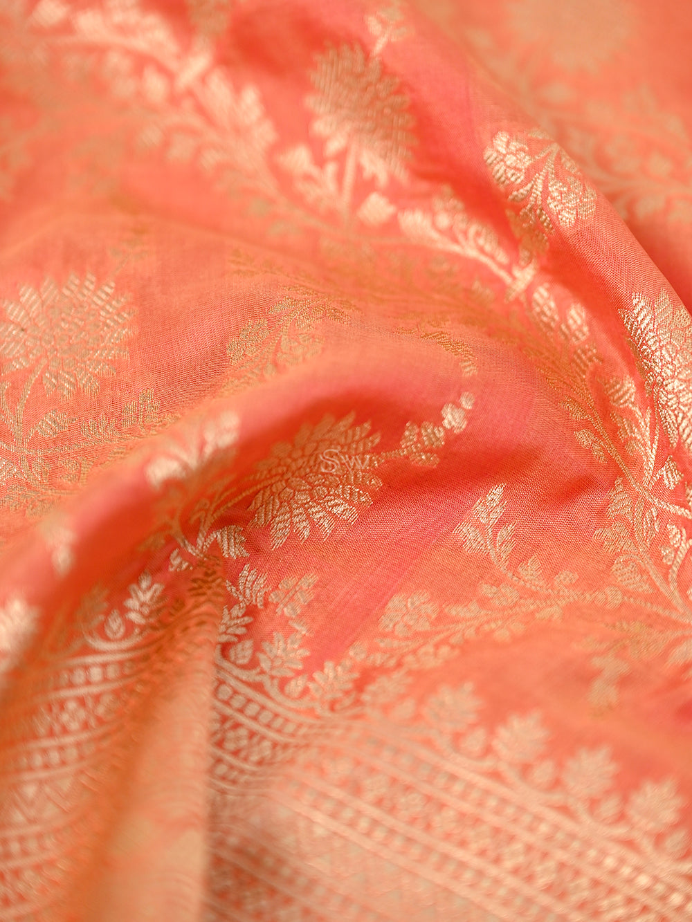 Peach Uppada Katan Silk Handloom Banarasi Fabric - Sacred Weaves