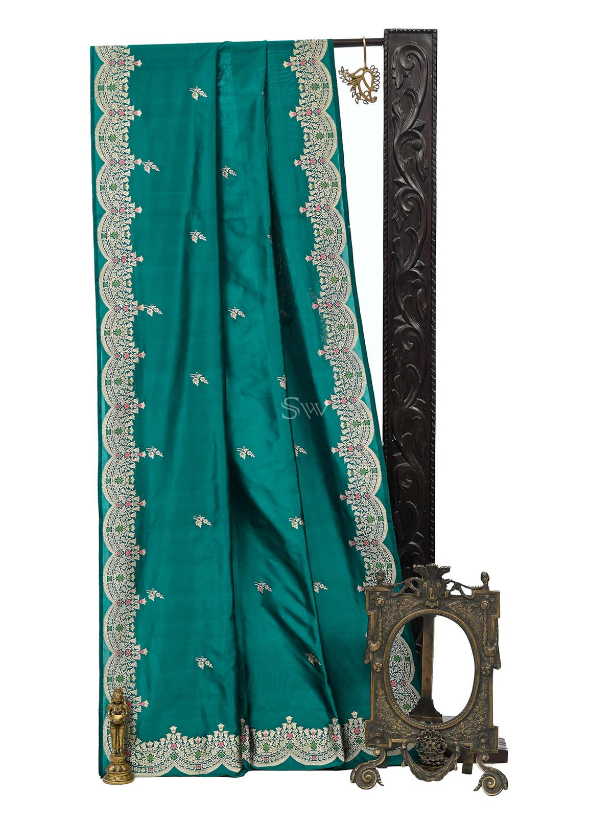 Teal Blue Meenakari Booti Katan Silk Handloom Banarasi Saree